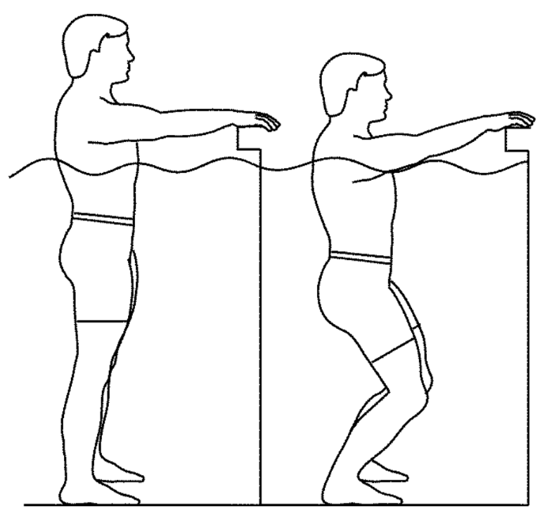 آب درمانی - چمباتمه زدن (اسکات) دو پا در آب